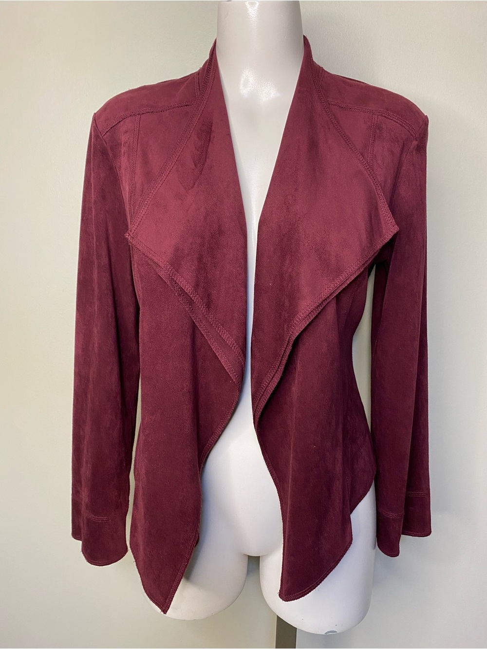 Joseph Ribkoff Burgundy Suede-Feel Draped Jacket - Picture 2 of 6